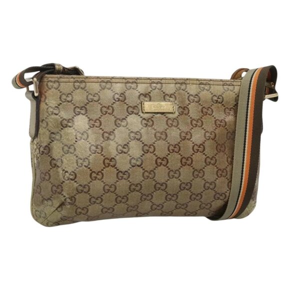 GUCCI GG Crystal Shoulder Bag Brown Gold 189749 Auth 125954 - Picture 1 of 16